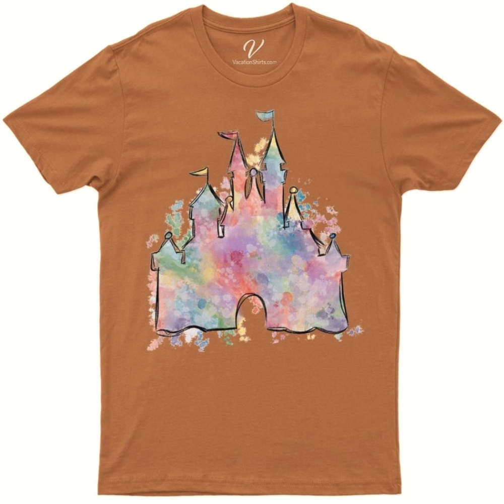 Disney World Disneyland  Cinderella's Castle graphic tee paint dabs dusty rose S
